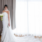 Romantic Mermaid Strapless Beaded Floral White Satin Long Train Wedding Dress SH6187