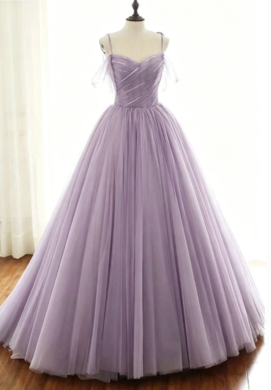 sage green tulle long ball gown with spaghetti straps, sage green swee –  shinydress