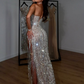 Shiny Diamond Sheath Strapless Prom Dress Evening Dress with Slit SH6270