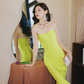 Cute Bright Yellow Mermaid Sweetheart Neck Satin Short Homecoming Dress Cocktail Dress SH3576
