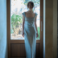 Elegant Blue A Line Straps Beaded Satin Long Prom Dress Date Dress SH4963