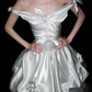Cute Bow A Line Off the Shoulder Satin Long Prom Dress Party Dress SH4966