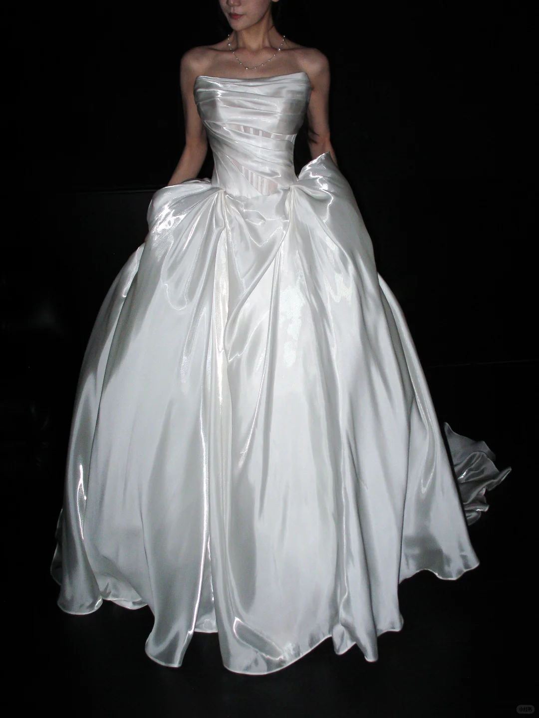 Pretty Ball Gown Strapless Corset Pleated White Satin Long Wedding Dress SH8893