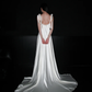 Sweety Bow A Line Straps White Lace Satin Long Wedding Dress SH5975