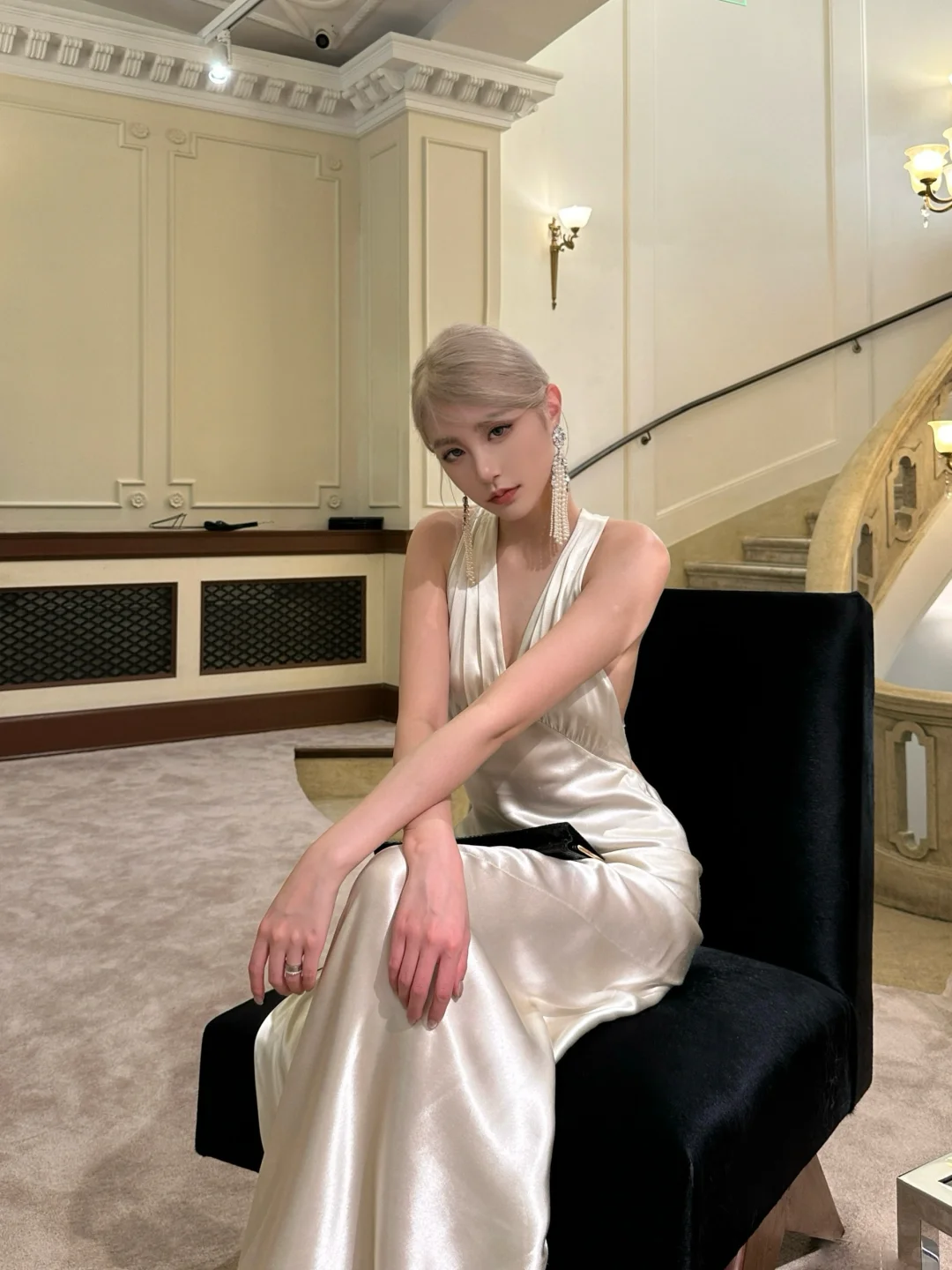 Classic Simple  A Line Halter Satin Open Back Long Evening Dress Party Dress SH3485