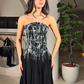 Stunning Beading A Line Strapless Black Satin Long Prom Dress Evening Dress SH6747
