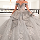 Silver Ball Gown Applique Lace Sequin Tulle Satin Long Prom Dress Quinceanera Dress SH5166