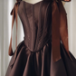 Brown A Line Straps Satin Short Homecoming Dress Outfits SH4834
