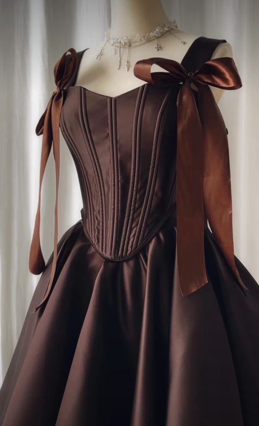 Brown A Line Straps Satin Short Homecoming Dress Outfits SH4834