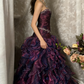 Vintage Grape A Line Strapless Appliques Ruffle Organza Long Prom Dress SH5425