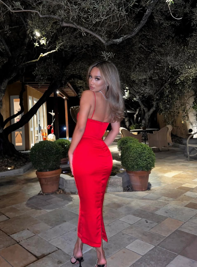 Charming Red Sheath Spaghetti Strap Satin Long Prom Dress Evening Dress SH8974