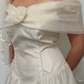 Vintage Classic A Line Off the Shoulder Ivory Satin Wedding Dress SH6172
