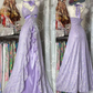 Vintage Lilac A Line Halter Lace Satin Prom Dress Evening Dress SH5626