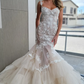 Elegant Mermaid Spaghetti Strap Light Ivory Tulle Lace Long Wedding Dress SH7103