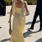 Tie Shoulder Butter Satin Bridesmaid Dress with Slit SH6558