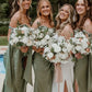 Mermaid Tie Shoulder Moss Green Ruched Satin Bridesmaid Dress SH6570
