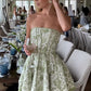 Modern Sheath Strapless Green Floral Printed Corset Homecoming Dress SH7534