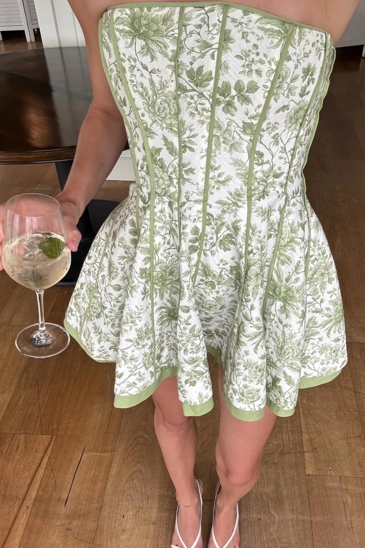 Modern Sheath Strapless Green Floral Printed Corset Homecoming Dress SH7534