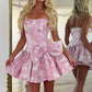 Trendy A Line Strapless Pink Short Homecoming Dress with Pearls Bowknot SH7526