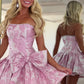 Trendy A Line Strapless Pink Short Homecoming Dress with Pearls Bowknot SH7526