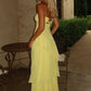 Trendy A Line Sweetheart Yellow Long Prom Dress with Ruffles Keyholes SH8297