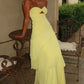 Trendy A Line Sweetheart Yellow Long Prom Dress with Ruffles Keyholes SH8297