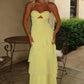 Trendy A Line Sweetheart Yellow Long Prom Dress with Ruffles Keyholes SH8297