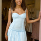 Trendy Sheath Spaghetti Straps Baby Blue Short Homecoming Dress with Ruffles SH7978