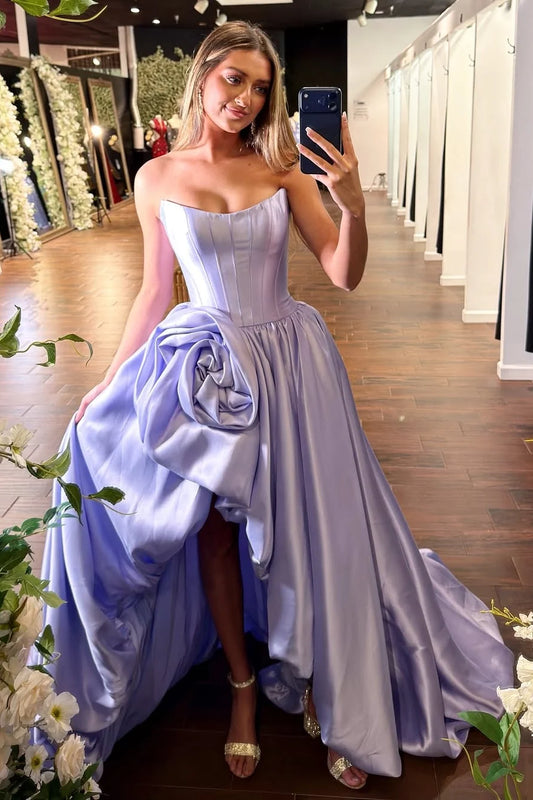 Trendy A Line Strapless Lilac Corset Prom Dress with 3D Flowers SH8169