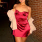 Trendy Sheath Spaghetti Straps Burgundy Satin Short Homecoming Dress SH7917