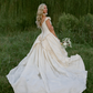 Vintage Ball Gown Off the Shoulder 3D Flower White Satin Wedding Dress SH6081