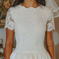 Cute Ball Gown Round Neck White Lace Satin Short Wedding Dress SH6083