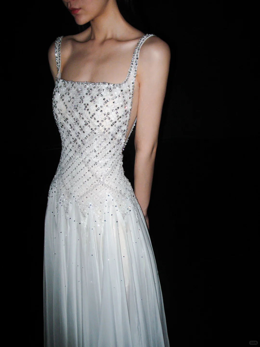 Shiny Exquisite Beaded Sequin A Line Straps White Chiffon Long Wedding Dress SH6628