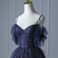 Beautiful Blue Gradient Tulle Long Prom Dress, Spaghetti Strap Evening Dress  SH778