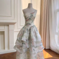 Print Floral A Line Straps Layered Chiffon Prom Dress Outfits SH5156