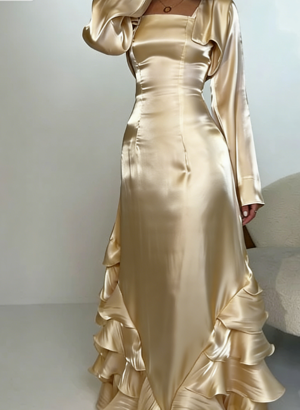 Elegant Straps Pleated Ruffles Long Prom Dress Evening Gown SH1244