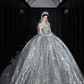 Silver Sequin Ball Gown Round Neck Prom Dress Evening Dress Party Dress SH3614