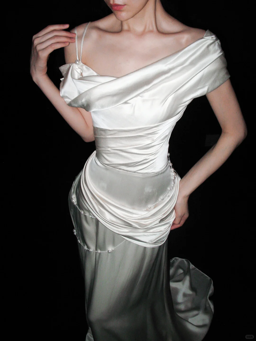 Charming Sheath Off the Shoulder Pearl White Satin Long Wedding Dress SH6674