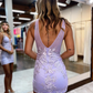 Purple Deep V Neck Homecoming Dress With Applique  SH732