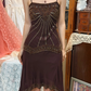 Vintage Brown A Line Straps Beaded Chiffon Short Prom Dress Hoco Dress SH5515