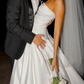 Pretty A Line Strapless White Satin Long Wedding Dress SH4855