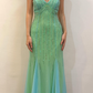 Green Mermaid Halter V Neck Beaded Chiffon Open Back Prom Dress Evening Dress SH2170