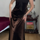 Vintage Sheath Spaghetti Strap Brown Velvet Prom Dress Evening Dress SH6075
