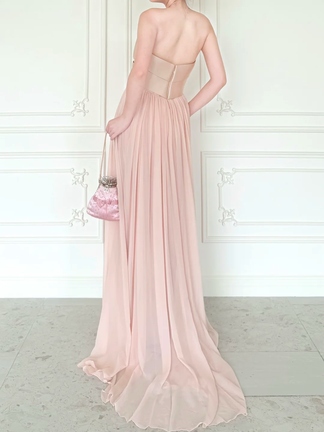 Sweety Light Pink A Line Strapless Chiffon Prom Dress Evening Dress SH6762