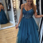 Blue Tulle Lace Appliques Long Prom Dress Evening Dress SH1114