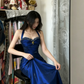 Vintage Halter Mermaid Long Prom Dresses Beaded Royal Blue Satin Birthday Dresses SH5041