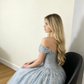 Princess Light Blue A Line Off the Shoulder Beaded Tulle Prom Dress SH5522