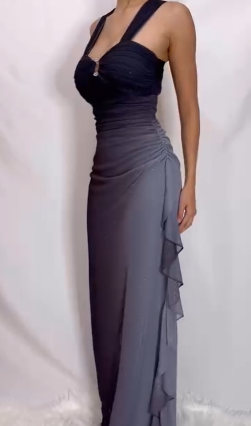 Charming Straps Ombre Grape Backless Long Chiffon Prom Dress Evening Dress SH1146