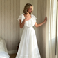 Princess A Line Square Neck White Lace Chiffon Prom Dress Wedding Dress SH7079