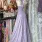 Vintage Lilac A Line Halter Lace Satin Prom Dress Evening Dress SH5626
